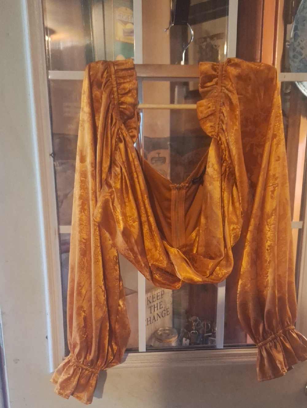 Fashion Nova Satin Draped Top in Warm Mustard